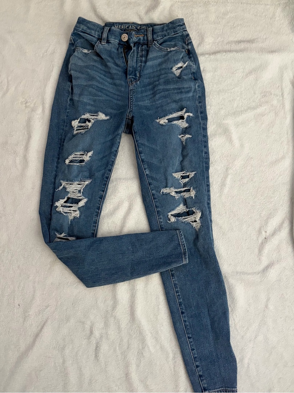 American Eagle Outfitters Blue Distressed High-Rise Skinny Jeans- PATCHED